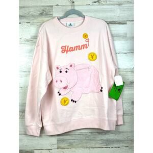 Disney Women M Pink Toy Story Hamm Oversized Shanghai Pullover Sweatshirt NEW